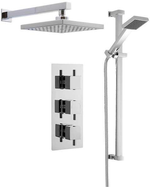 Premier Showers Triple Thermostatic Shower Valve, Square Head & Slide Rail Kit.