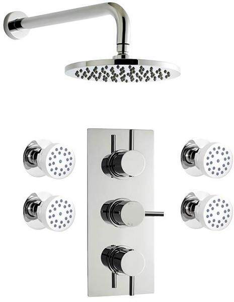 Premier Showers Triple Thermostatic Shower Valve & Round Head & Body Jets.