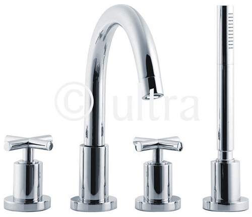 Ultra Helix X head 4 Tap hole bath shower mixer with small swivel spout.