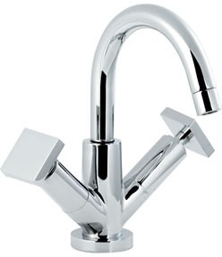 Ultra Milo Mono basin mixer with small spout and pop up waste.