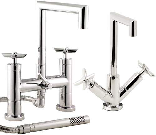 Hudson Reed P-zazz Basin & Bath Shower Mixer Tap Set (Free Shower Kit).