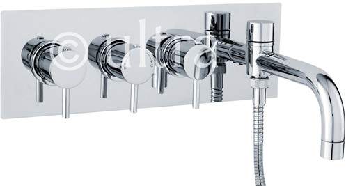 Nuie Quest Wall Mounted Thermostatic Triple Bath Filler Tap With Diverter.