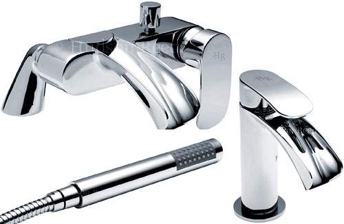 Hudson Reed Reign Waterfall Basin & Bath Shower Mixer Tap Set.