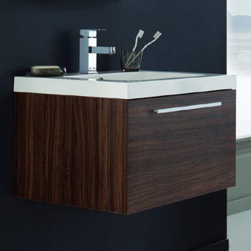 Ultra Glide Wall Mounted Vanity Unit With Basin (Walnut). 600Wx400Hmm.