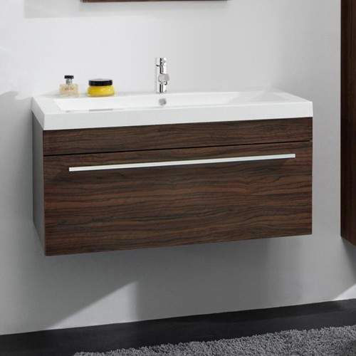 Ultra Glide Wall Mounted Vanity Unit With Basin (Walnut). 900Wx440Hmm.