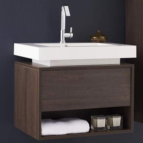 Hudson Reed Recess Wall Hung Vanity Unit & Basin (Dark Oak).