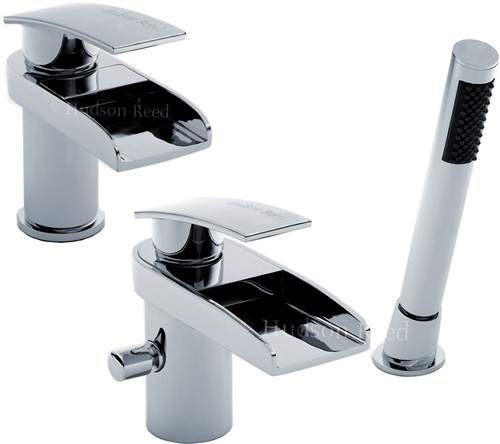 Hudson Reed Rhyme Waterfall Basin & Bath Shower Mixer Tap Set.