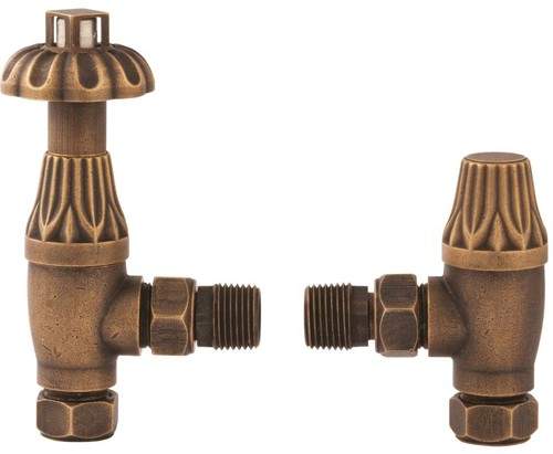 Towel Rails Thermostatic Antique Radiator Valves Pack Angled (Brass, Pair).