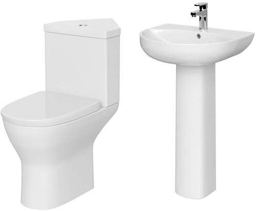 Premier Saffron Corner Suite With Pan, Cistern, Basin & Full Pedestal.