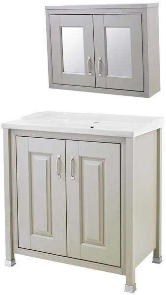 Old London Furniture 800mm Vanity & Mirror Cabinet Pack (Stone Grey).