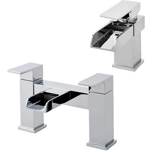 Hudson Reed Strike Waterfall Basin & Bath Filler Tap Set (Chrome).