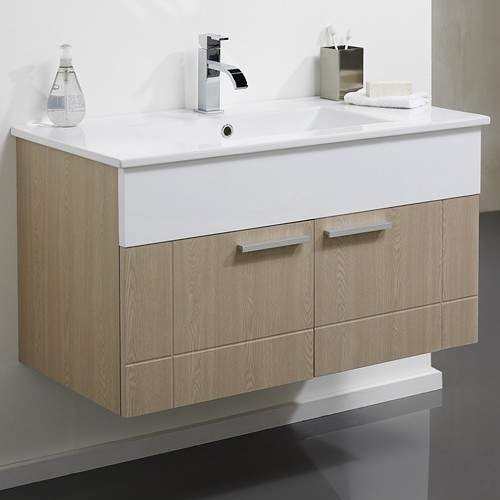 Hudson Reed Sublime Wall Hung Vanity Set (Oak & White). 915x500x465mm.