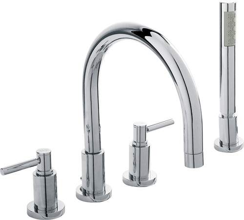 Hudson Reed Tec 4 Tap Hole Bath Shower Mixer Tap With Large Spout & Retainer