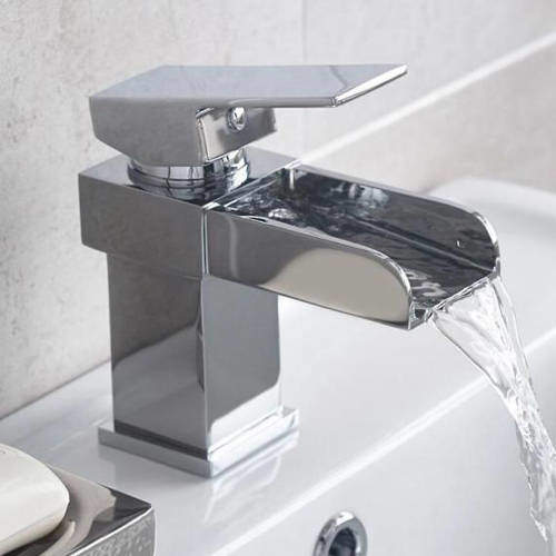 Nuie Strike Waterfall Basin Mixer Tap With Push Button Waste (Chrome).