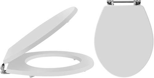 Ultra Lewiston Wooden Toilet Seat With Chrome Hinges (White).