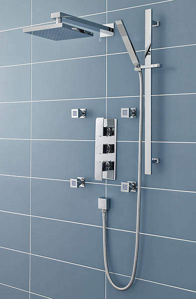 Ultra Vibe Vibe Thermostatic Shower Valve With Head, Slide Rail & Jets.