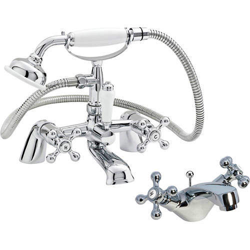 Nuie Viscount Basin Mixer & Bath Shower Mixer Taps Pack (Large Handset).