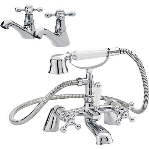 Nuie Viscount Basin & Bath Shower Mixer Taps Pack (Small Handset).