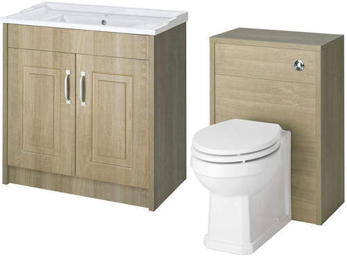 Old London York 800mm Vanity Unit & 500mm WC Unit Pack (Oak).