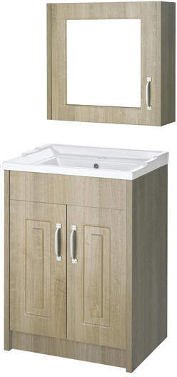 Old London York 600mm Vanity Unit & Mirror Cabinet Pack (Oak).