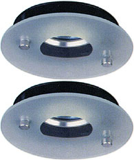 Lights 2 x Mains 240V black lightglass halogen downlighter with lamp.