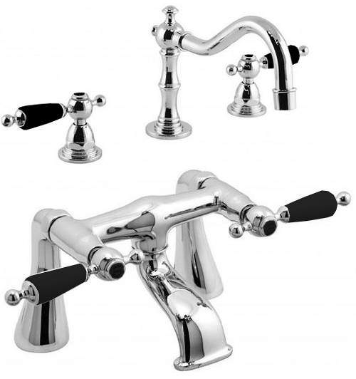 Vado Kensington 3 Hole Basin Mixer & Bath Filler Tap Pack (Chrome & Black).