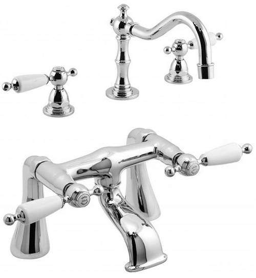 Vado Kensington 3 Hole Basin Mixer & Bath Filler Tap Pack (Chrome & White).