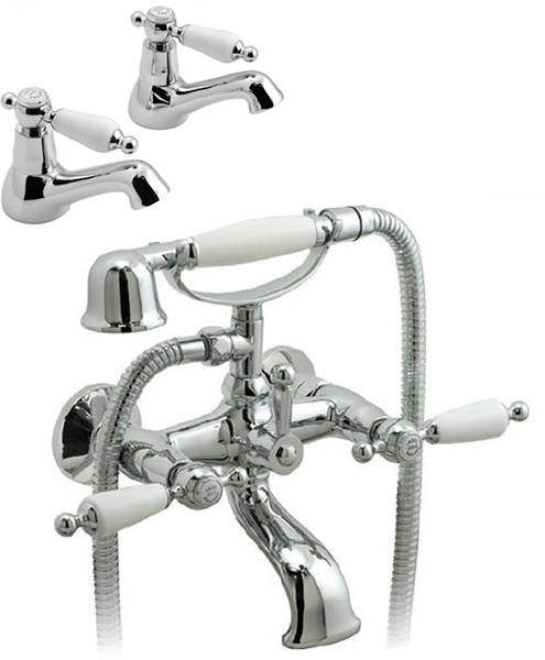 Vado Kensington Basin Taps & Wall Mounted BSM Tap (Chrome & White).