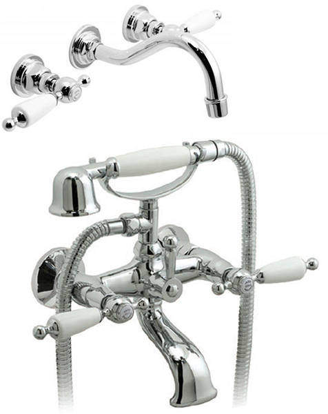 Vado Kensington Wall Mounted Basin & BSM Tap Pack (Chrome & White).