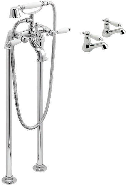 Vado Kensington Basin Taps & Floorstanding BSM Pack (Chrome & White).