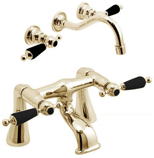 Vado Kensington Wall Mounted Basin & Bath Filler Tap Pack (Gold & Black).