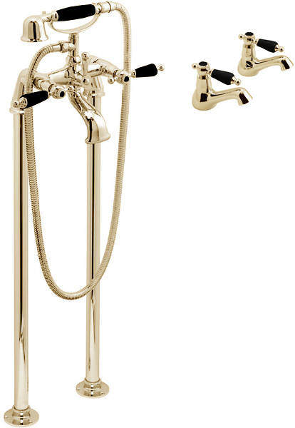 Vado Kensington Basin Taps & Floorstanding BSM Pack (Gold & Black).