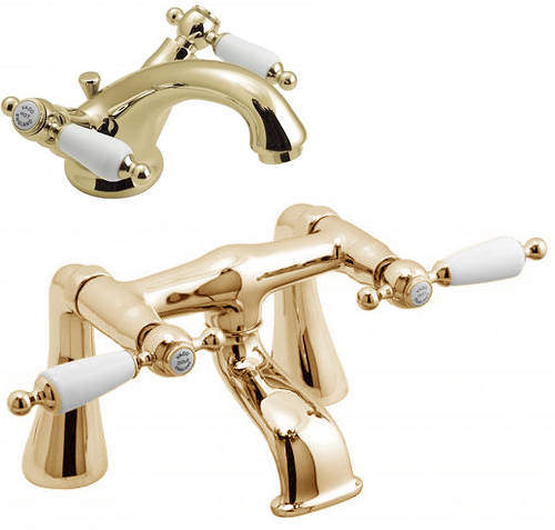 Vado Kensington Basin Mixer & Bath Filler Tap Pack (Gold & White).