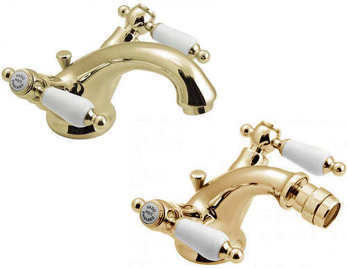 Vado Kensington Basin & Bidet Mixer Tap Pack (Gold & White).