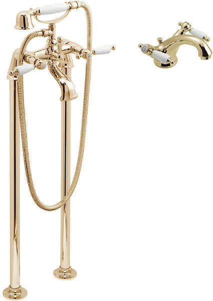 Vado Kensington Basin Mixer & Floorstanding BSM Tap Pack (Gold & White).