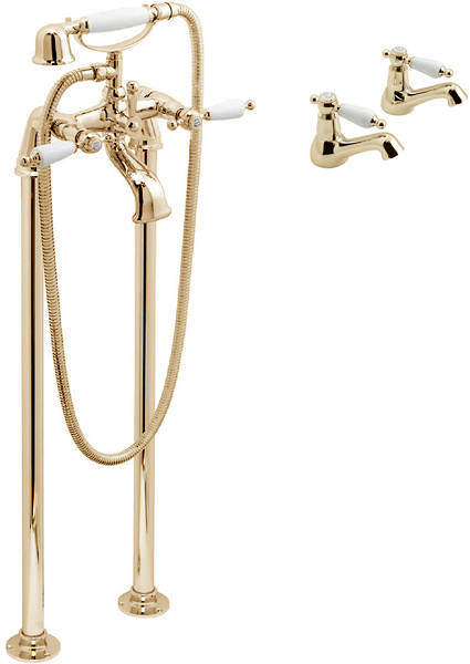 Vado Kensington Basin Taps & Floorstanding BSM Pack (Gold & White).