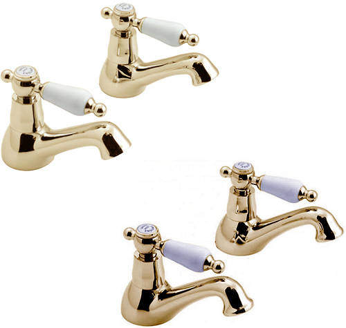 Vado Kensington Basin & Bath Taps Pack (Gold & White).