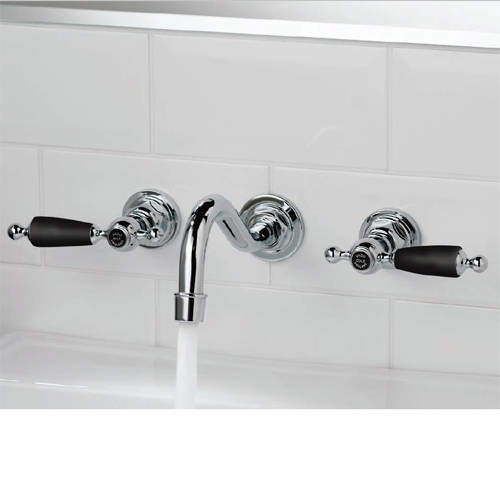 Vado Kensington Wall Mounted 3 Hole Basin Mixer Tap (Chrome & Black).