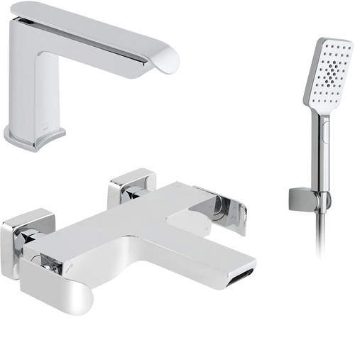 Vado Kovera Wall Mounted Bath Shower Mixer & Basin Tap Pack (Chrome).