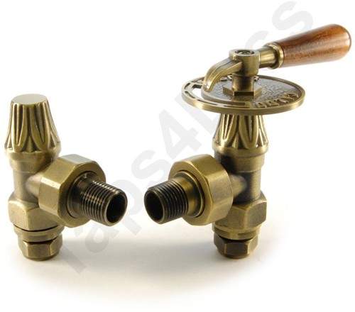 Crown Radiator Valves Abbey Manual & LS Angled Radiator Valves (Old Brass).