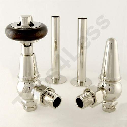 Crown Radiator Valves Thermostatic Angled Rad Valves Kit (Nickel).