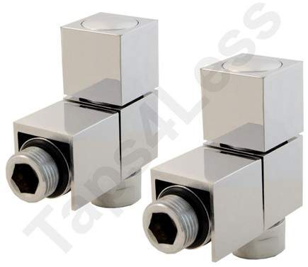 Crown Radiator Valves Cube Angled Radiator Valves (Chrome).