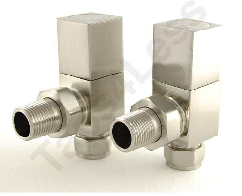 Crown Radiator Valves Cubex Angled Radiator Valves (Satin Nickel).