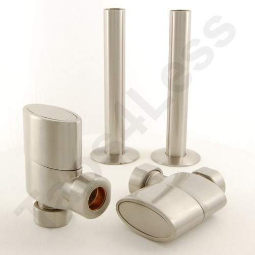 Crown Radiator Valves Ellipse Angled Radiator Valves & Sleeves (S Nickel).