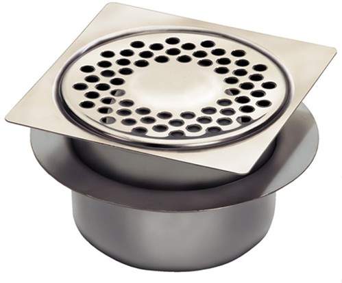 Waterworld Stainless Steel Gully With Bottom Outlet. 150x150mm