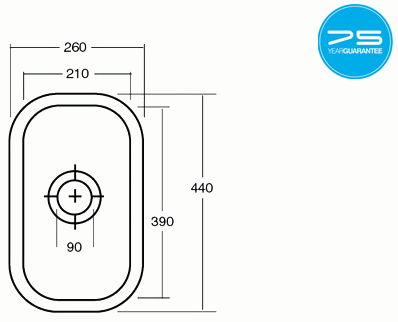 Technical image of 1810 Undermounted Ceramic Kitchen Sink With Waste (260x440mm).