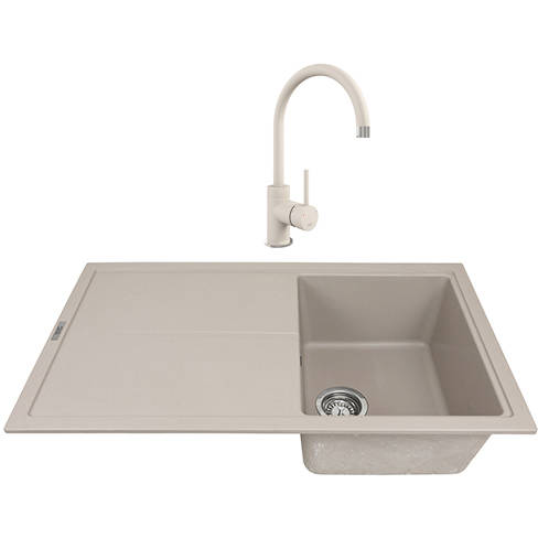 Larger image of 1810 Kitchen Sink & Tap Pack, 1.0 Bowl (860x500, Champagne).