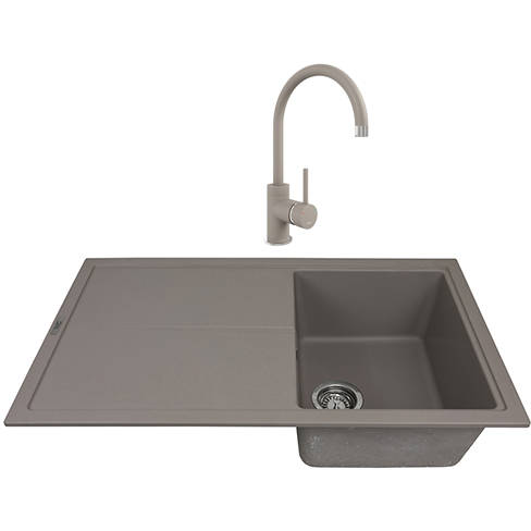 Larger image of 1810 Kitchen Sink & Tap Pack, 1.0 Bowl (860x500, Concrete).
