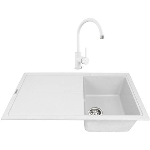 Larger image of 1810 Kitchen Sink & Tap Pack, 1.0 Bowl (860x500, Polar White).