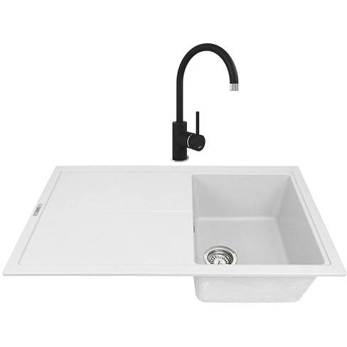 Larger image of 1810 Kitchen Sink & Tap Pack, 1.0 Bowl (860x500, Polar White & Black).